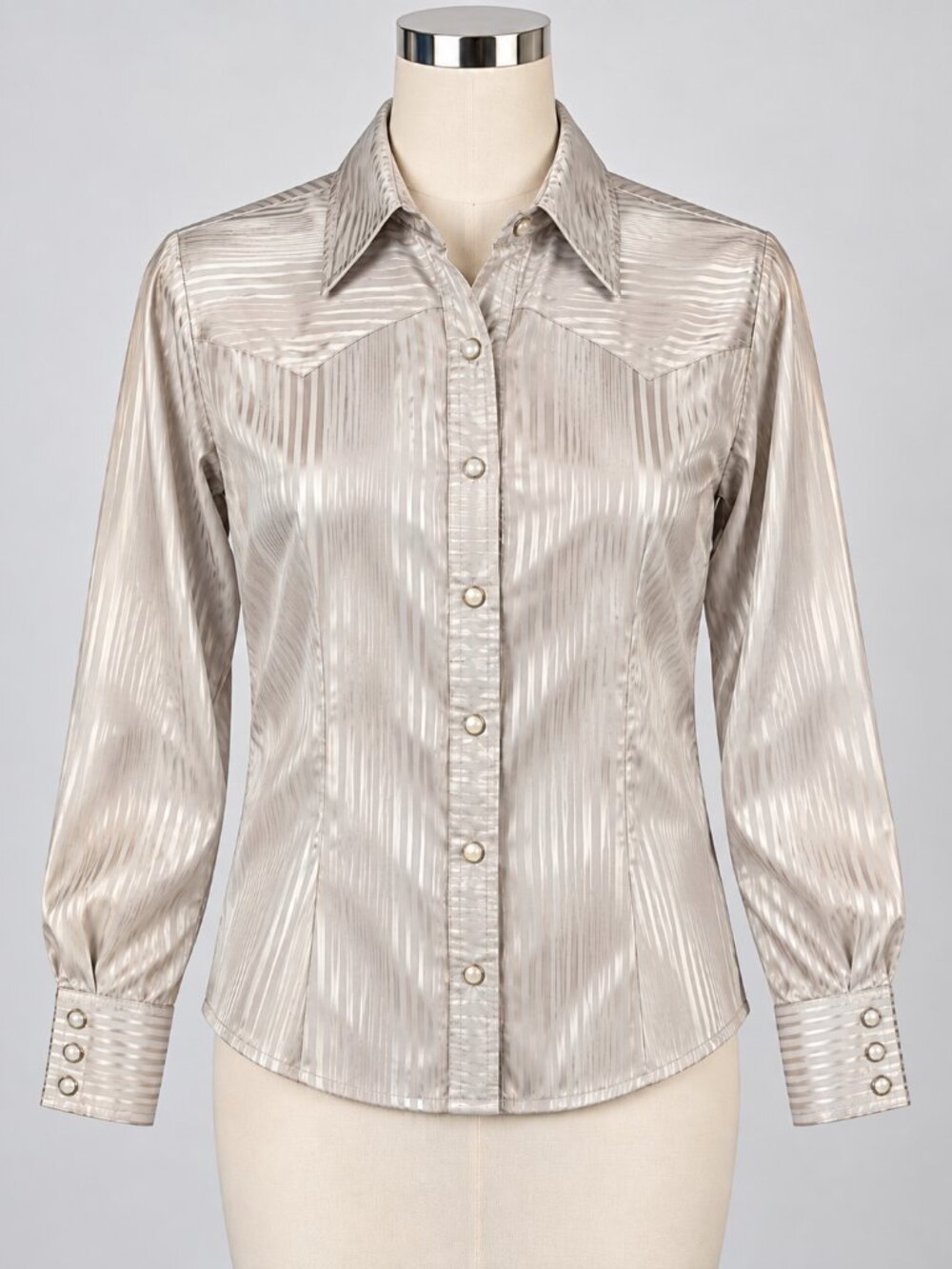 Vintage Wrangler Women's Pearl Snap Western Shirt Small Silver Stripe Made USA